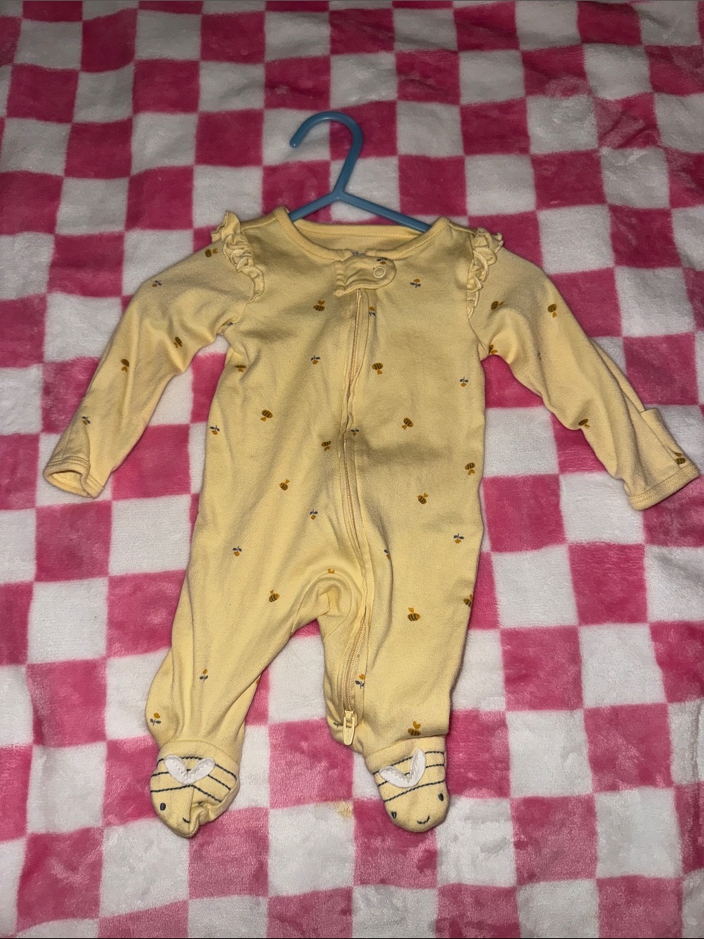 Carter's Yellow Ruffle-Shoulder Footed One-Piece with Bee Motif